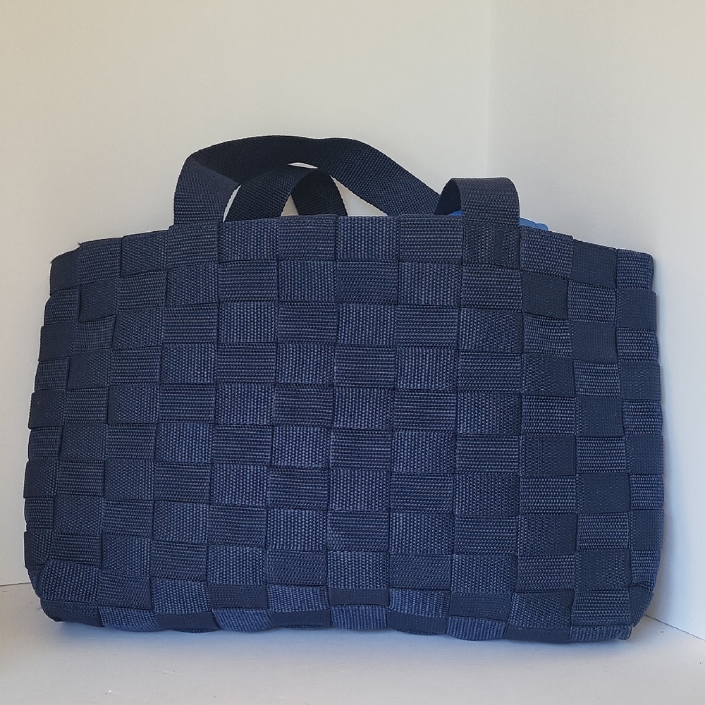 BCBG Max Azria Navy Woven Tote with Magnetic Snap
